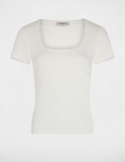 Short-sleeved ribbed t-shirt ivory women