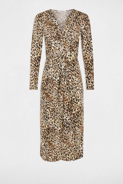 Midi fitted dress leopard print multico ladies'