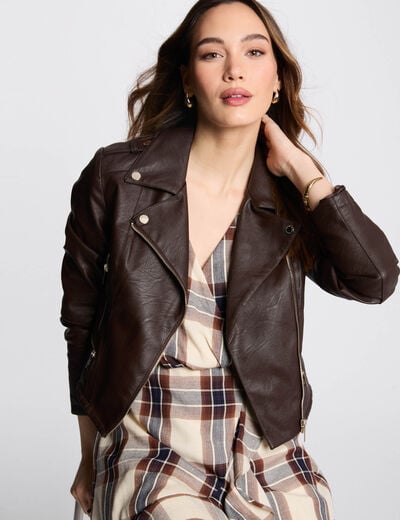 Straight jacket notched lapel collar dark brown women
