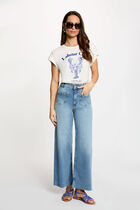 High-waisted wide-leg jeans heavy stone wash denim women