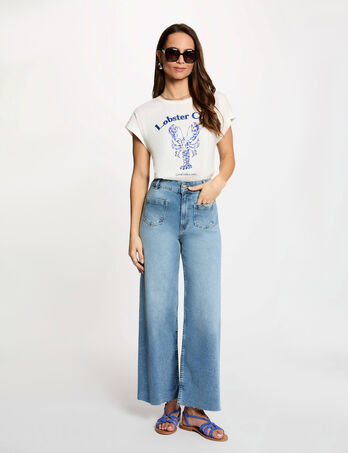 High-waisted wide-leg jeans heavy stone wash denim women