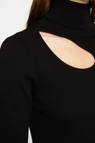 Long-sleeved jumper with opening black ladies'
