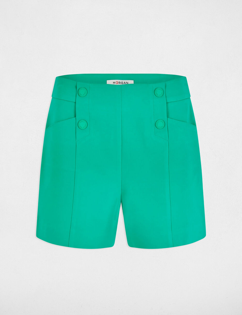 Straight shorts with darts emerald green women