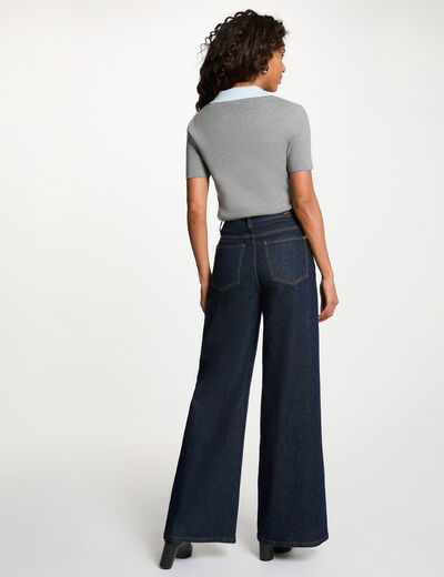 Short-sleeve top with notch collar light grey women