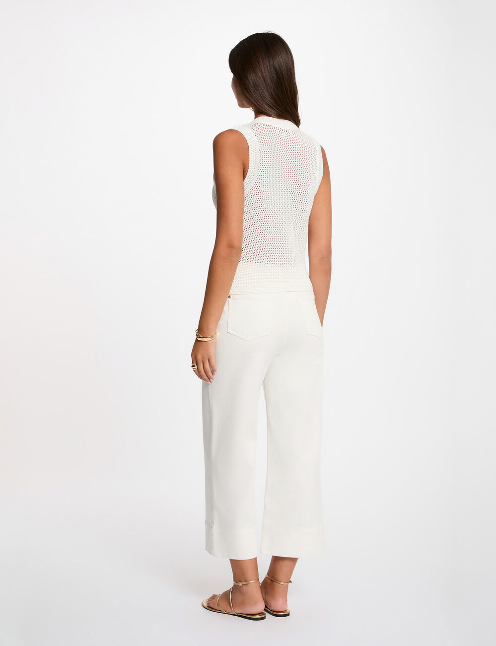 Sleeveless openwork cardigan white women