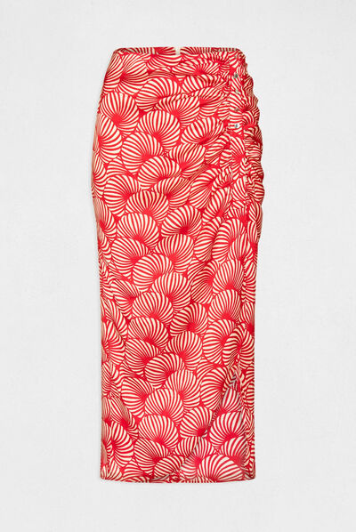 Maxi straight dress with abstract print red ladies'