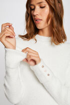 Long-sleeve fuzzy knit sweater ivory women