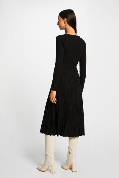 Midi skater jumper dress pleated bottom black ladies'