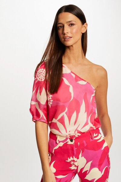 Asymmetrical blouse floral print multico ladies'