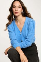 Fitted cardigan with V-neck blue women