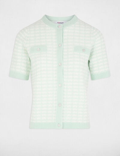 Printed short-sleeved cardigan light green women