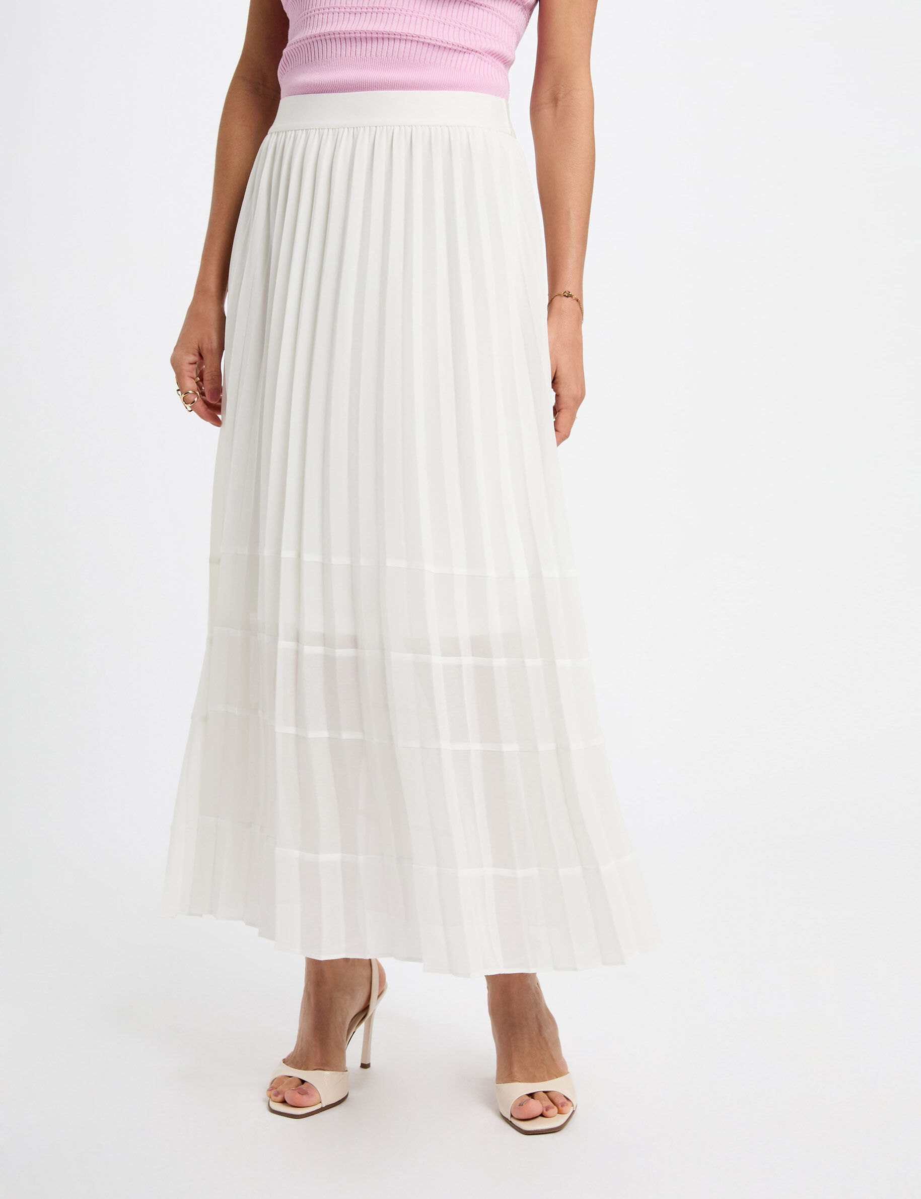 Maxi pleated A-line skirt ivory women | Morgan