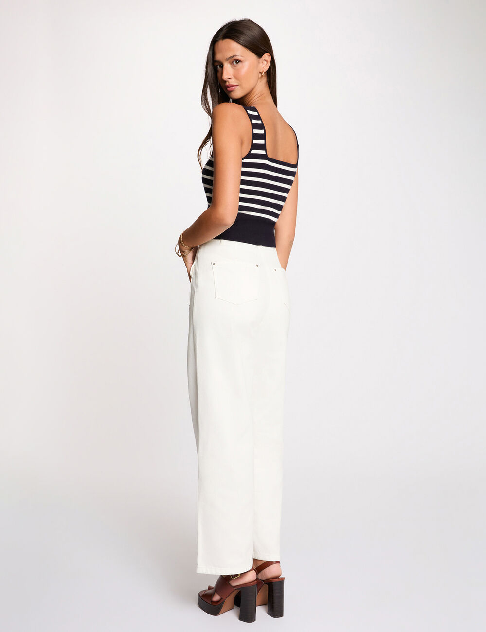 Knitted top wide straps navy blue women
