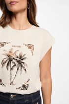 Printed t-shirt with round neck light beige women