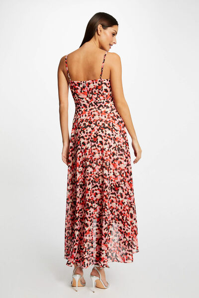Maxi A-line dress with abstract print pink ladies'