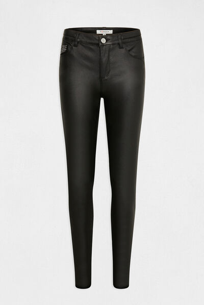 Skinny trousers wet effect rhinestones black ladies'