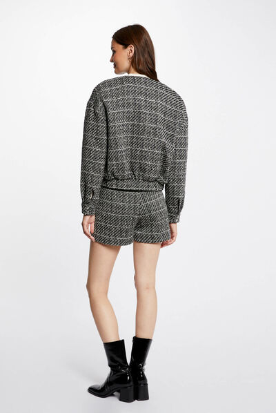 Straight shorts with metallised threads black ladies'