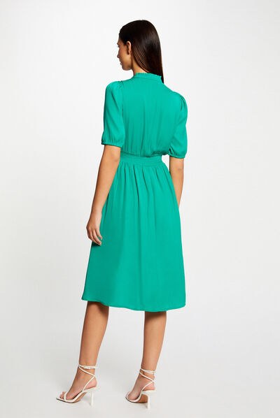 3/4-length sleeved buttoned dress mid-green ladies'