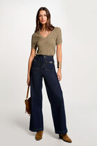 Short-sleeved openwork jumper khaki green women
