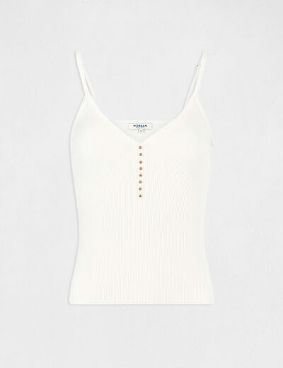 Jumper vest top V-neck and pearls medium ecru ladies'