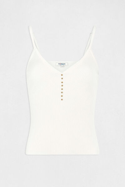 Jumper vest top V-neck and pearls medium ecru ladies'