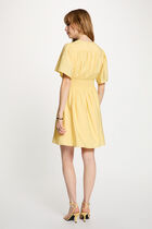 Pleated short dress light yellow women