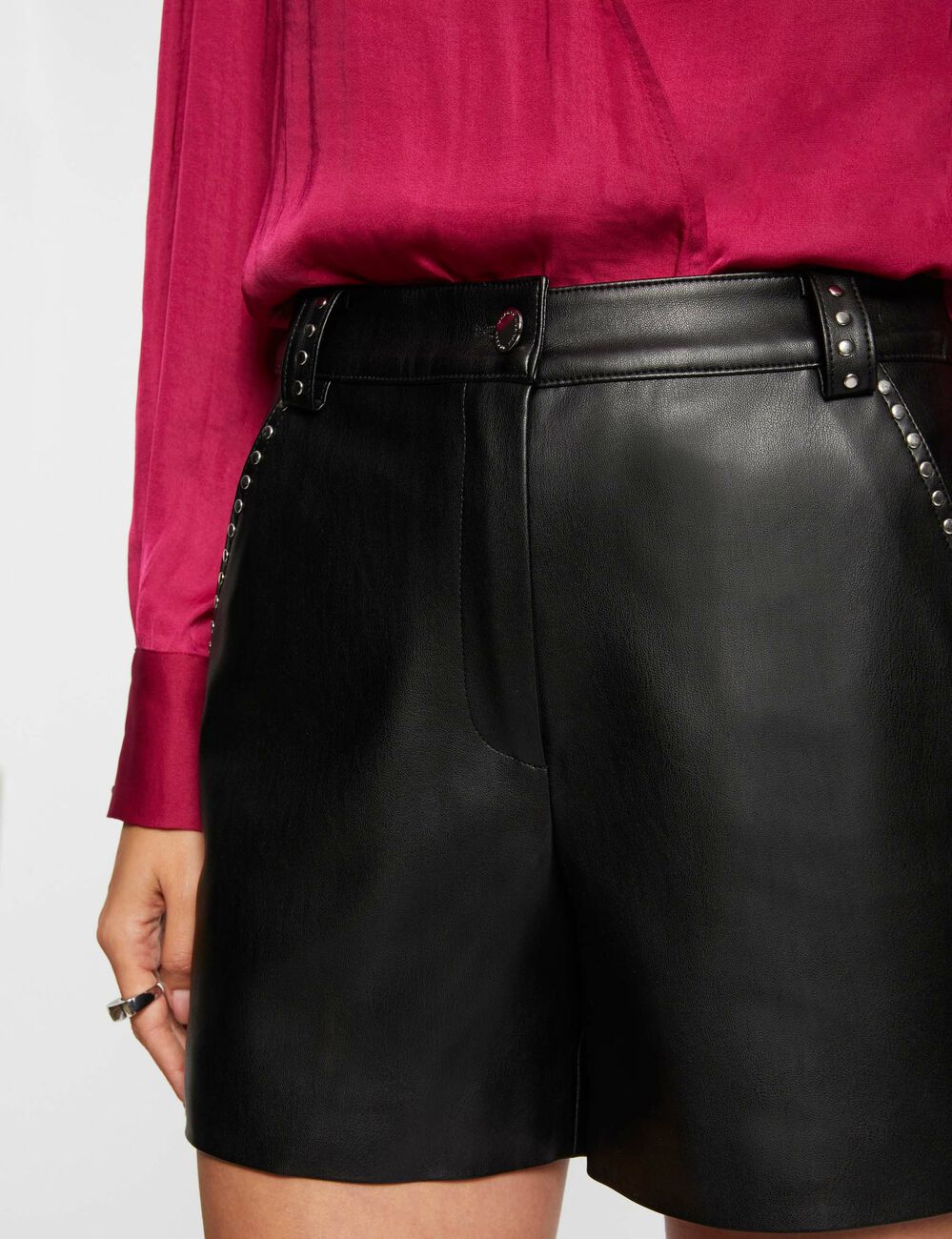 High-waist faux leather shorts black women