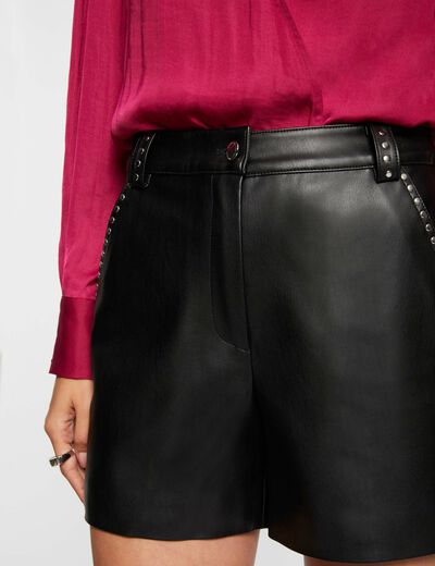 High-waist faux leather shorts black women