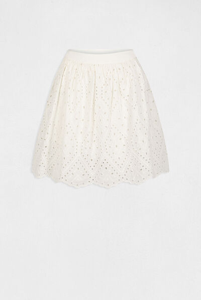 Straight skirt with English embroidery ecru ladies'
