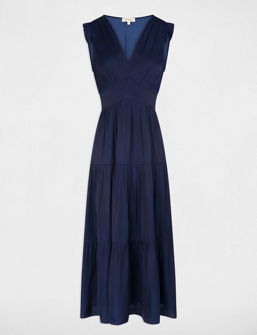 Long dress with V-neck navy blue women