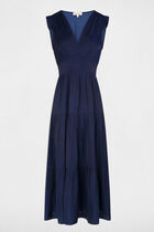 Long dress with V-neck navy blue women