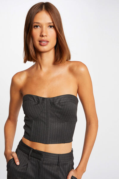 Sleveless bustier with stripes anthracite grey ladies'