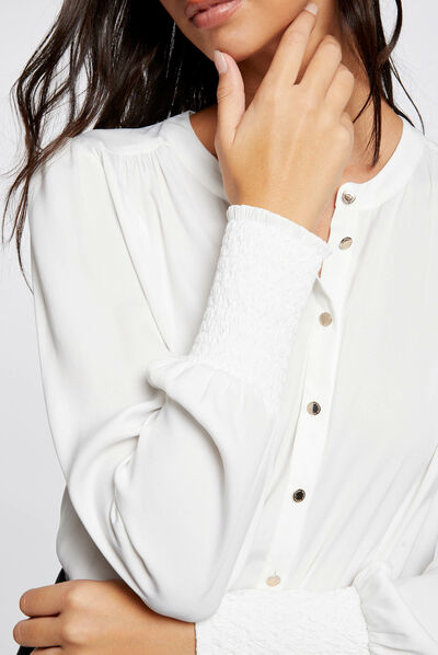 Long-sleeved shirt with round neck ecru ladies'