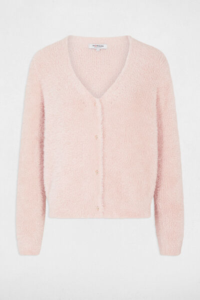 Long-sleeved cardigan with V-neck pink ladies'