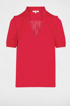 Blouse V-neck and ruffles raspberry women