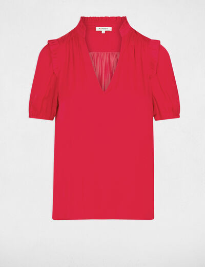 Blouse V-neck and ruffles raspberry women