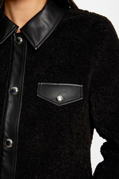 Jacket with faux leather details black ladies'