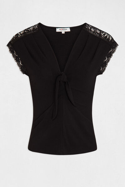 Short-sleeved t-shirt with bow black ladies'
