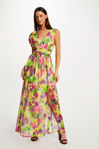 Maxi waisted dress abstract print multicolored women