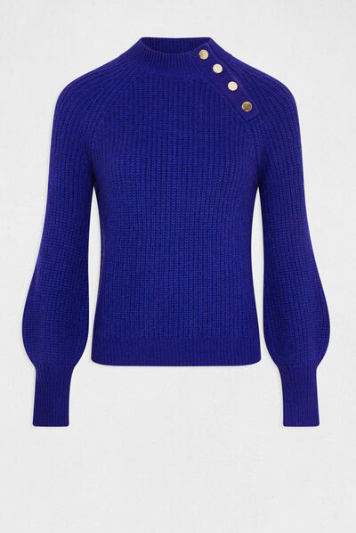 Long-sleeved jumper with high collar mid blue ladies'