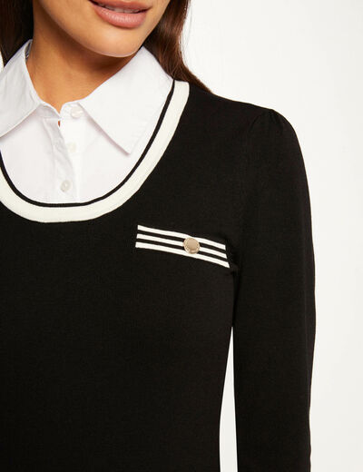 Long-sleeved jumper shirt-like collar black ladies'