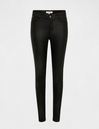 Skinny trousers wet effect vinyl details black ladies'