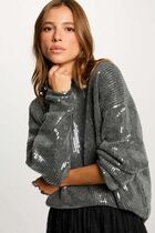 sequin sweater with round neck dark grey women Sequin sweater with round neck dark grey women