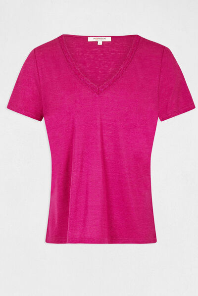 Short-sleeved t-shirt with V-neck raspberry ladies'