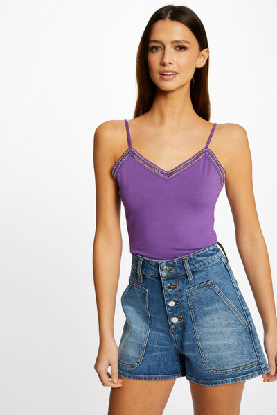 Vest top thin straps and V-neck dark purple ladies'