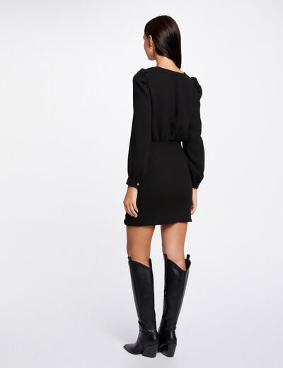 Draped fitted dress with long sleeves black ladies'