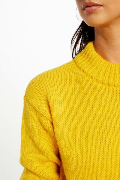Long-sleeved jumper with high collar yellow ladies'