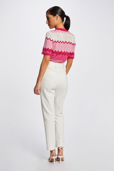 Short-sleeved jumper chevron print dark pink ladies'