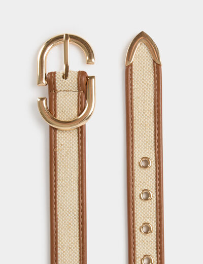Thin two-tone belt beige women