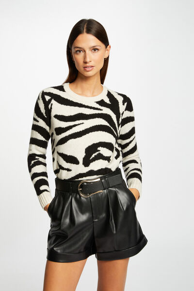 Long-sleeved jumper zebra print beige ladies'
